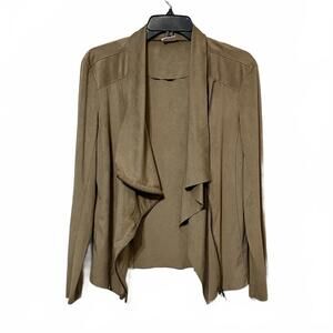 Mote Women's Fax Suede Soft Camel Tan Flowy Moto Edgy Casual Zip Jacket Medium